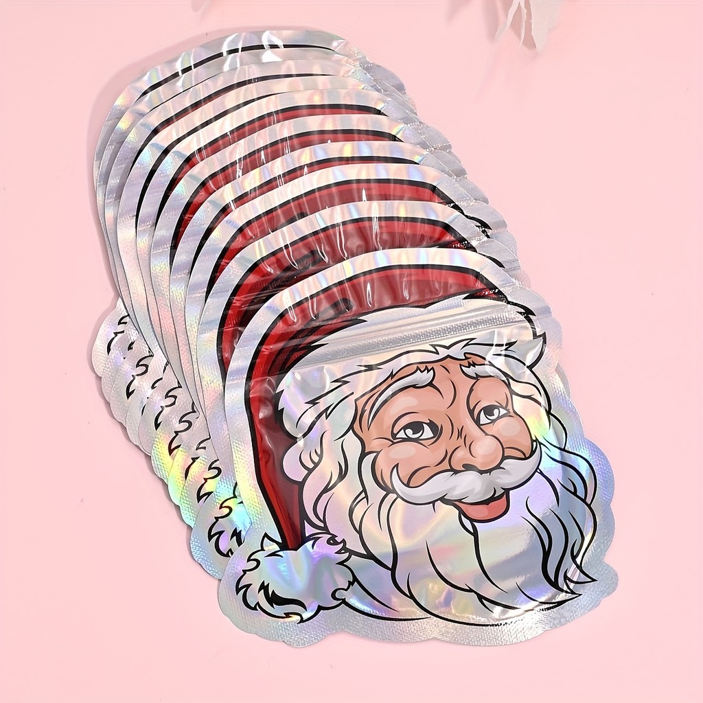 

10/30/50Pcs Santa Claus Shaped Bags Holographic Gift Packaging Bags Ziplock Hologram Bags For Candy Packaging