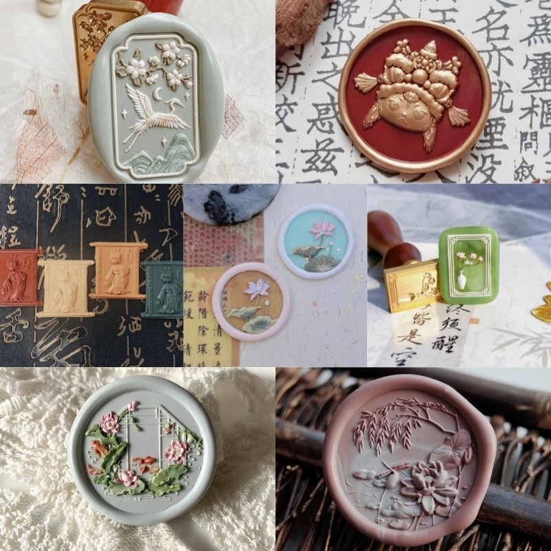 

New Fire Seal Retro Hanfu Special-Shaped Relief Multi-Layer Fine Carved Copper Head Handmade Diy Envelope Seal Stamp Stamp Toy