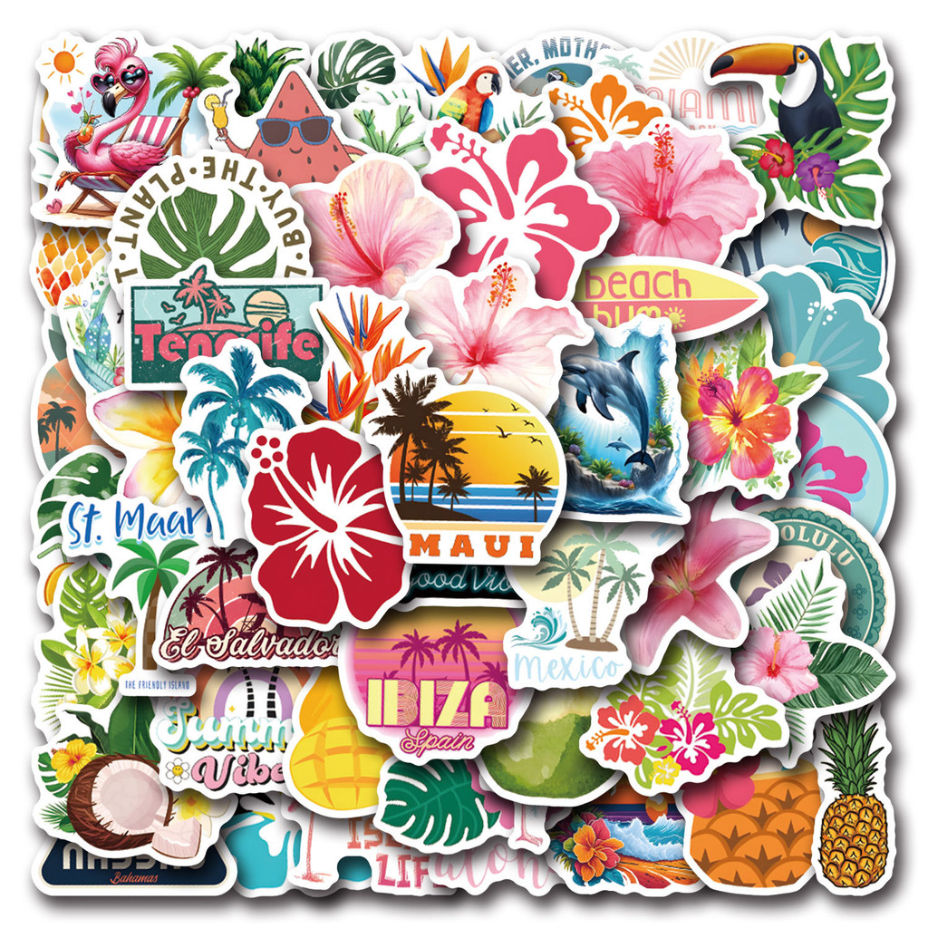 

110Pcs Hawaiian Stickers Tropical DIY Stickers Scrapbooking Phone Luggage Skateboard Waterproof Decals