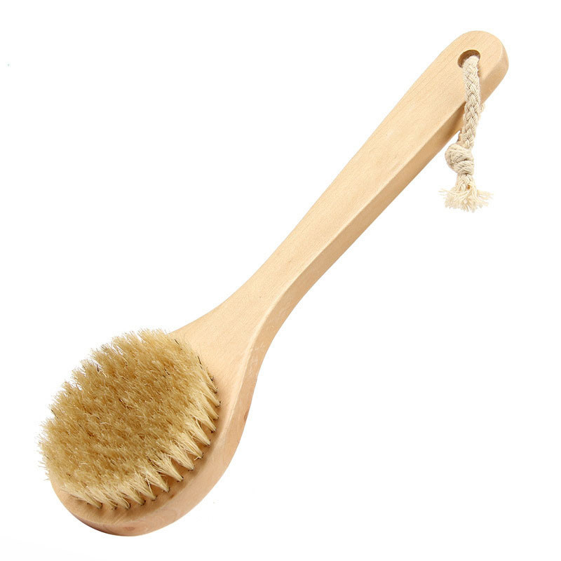 

Round Shape Natural Boar Bristle Wooden Brush Middle Long Handle Wooden Detox Wooden Handle Body Brush Skin Brush
