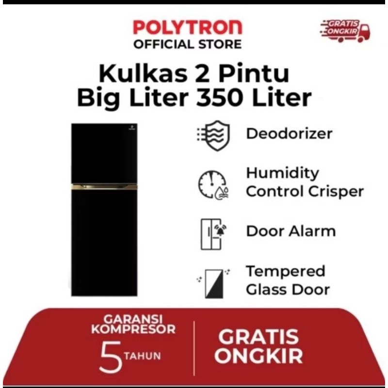 POLYTRON Kulkas 2 Pintu Belleza Big Liter 350 Liter – PRM 490X