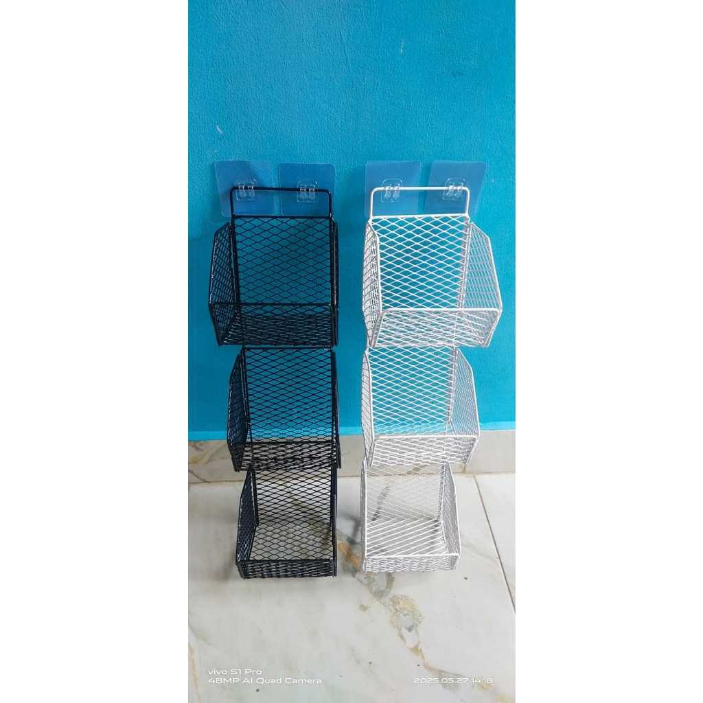 Rak keranjang besi susun 3,Rak dapur serbaguna,Rak tempel dinding estatick