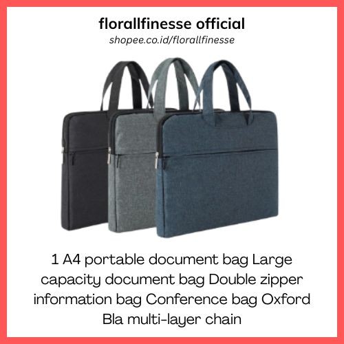 

1 A4 portable document bag Large capacity document bag Double zipper information bag Conference bag Oxford Bla multi-layer chain