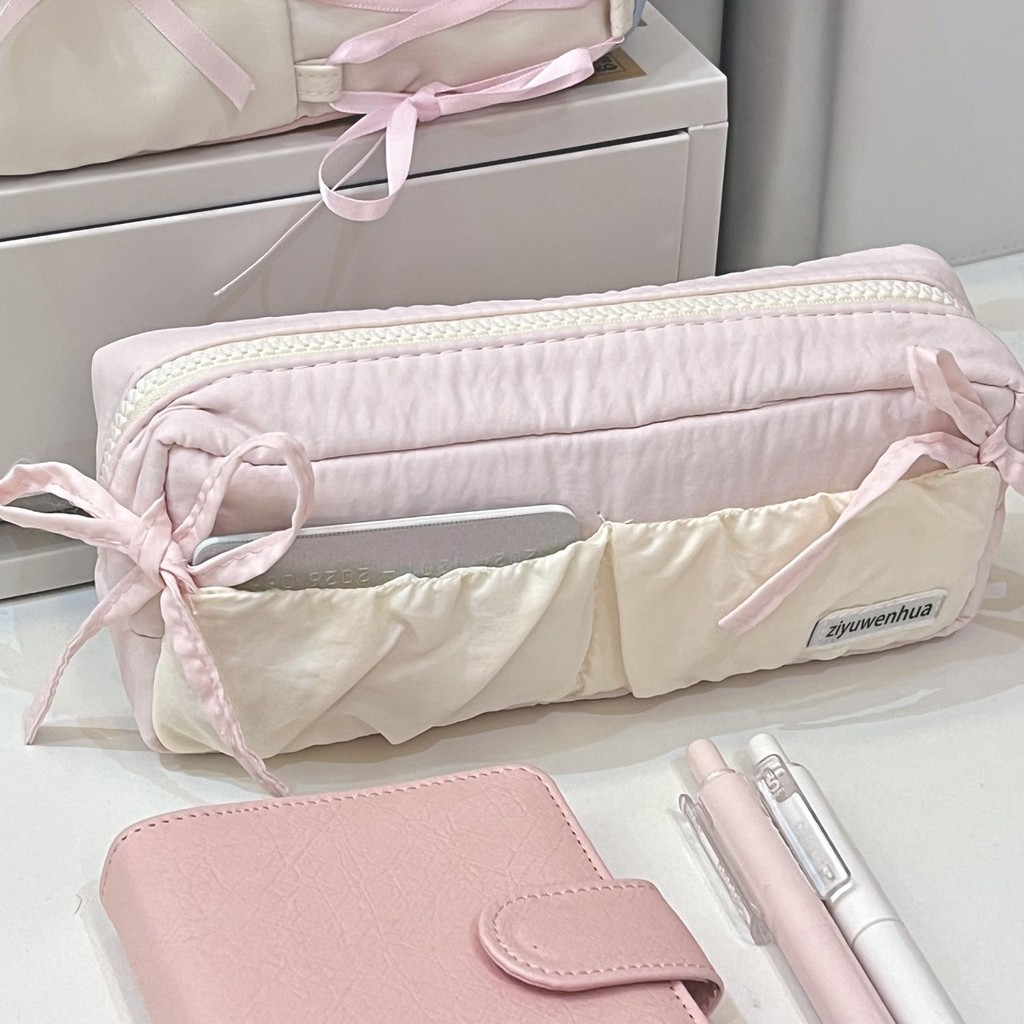 

Cloud Toast Pencil Case Cute Ribbon Bow Ins Minimalist Girls School Stationery Organizer Bag Kawaii Fabric Cosmetic Pouch Holder