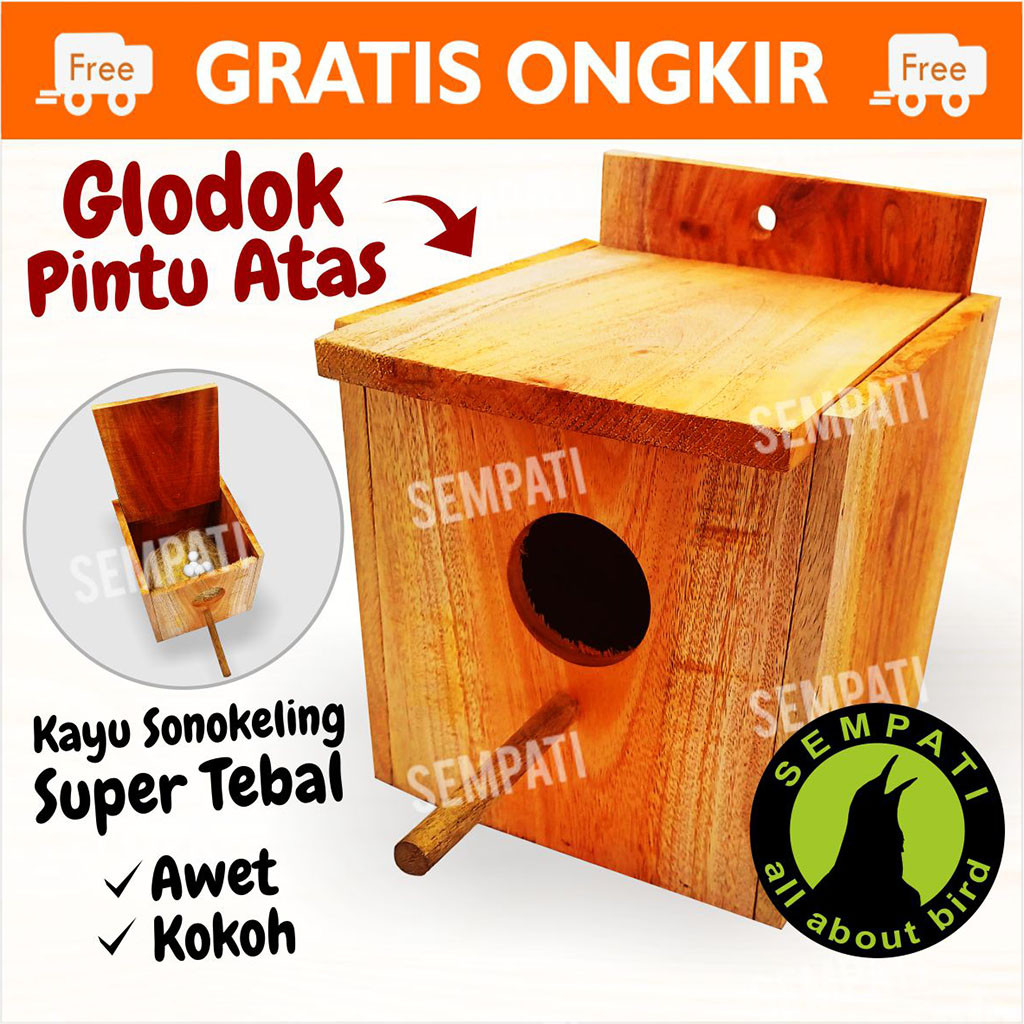 SEMPATI GLODOK KAYU KOTAK PINTU ATAS GLODOK PARKIT LOVEBIRD SARANG TELUR BURUNG SUSUH SARANG TERNAK 