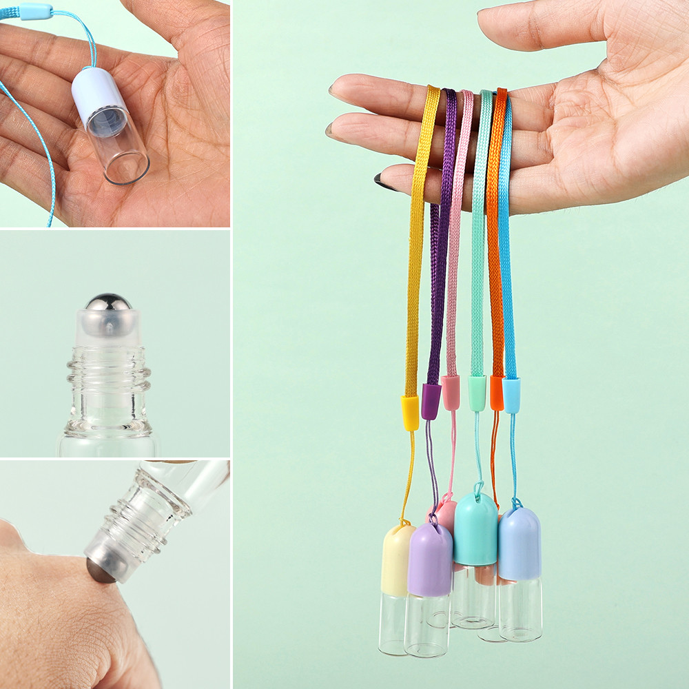 

3ml Empty Roller Bottles Colored Lid Clear Glass Rollon Bottles with a Rope Mini Glass Cosmetic for Essential Oils Perfumes