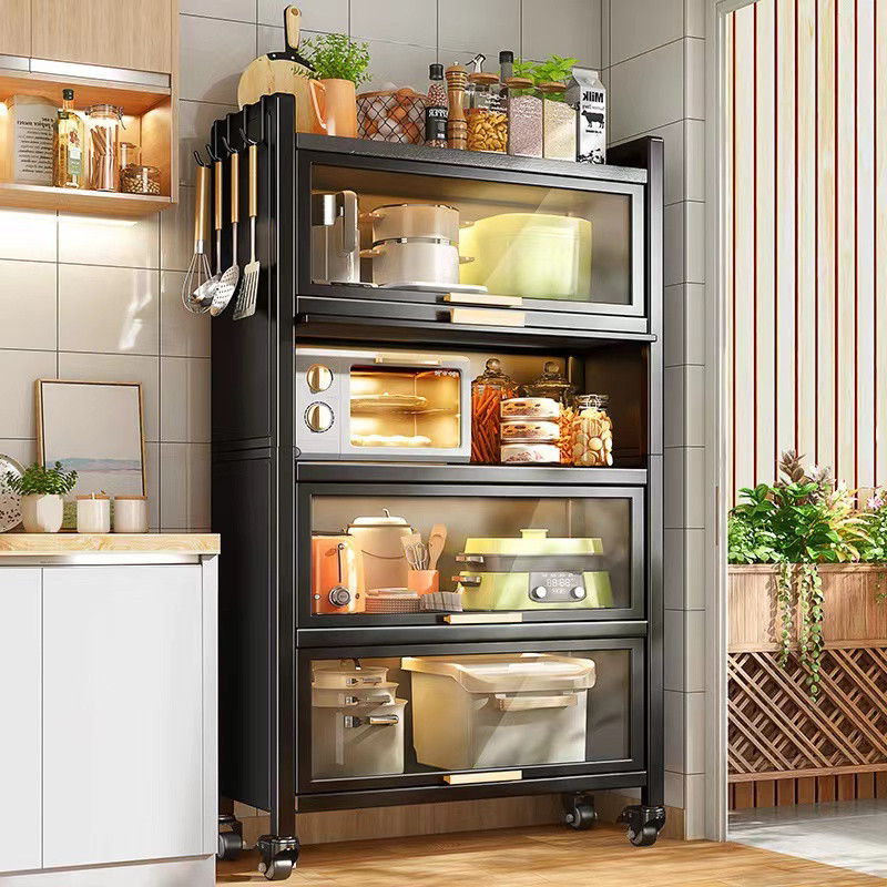 

Rak dapur Lemari Piring Multi-layer Lemari Dapur berdiri di lantai dengan Rak Penyimpanan Kabinet Pintu Rak Oven Microwave
