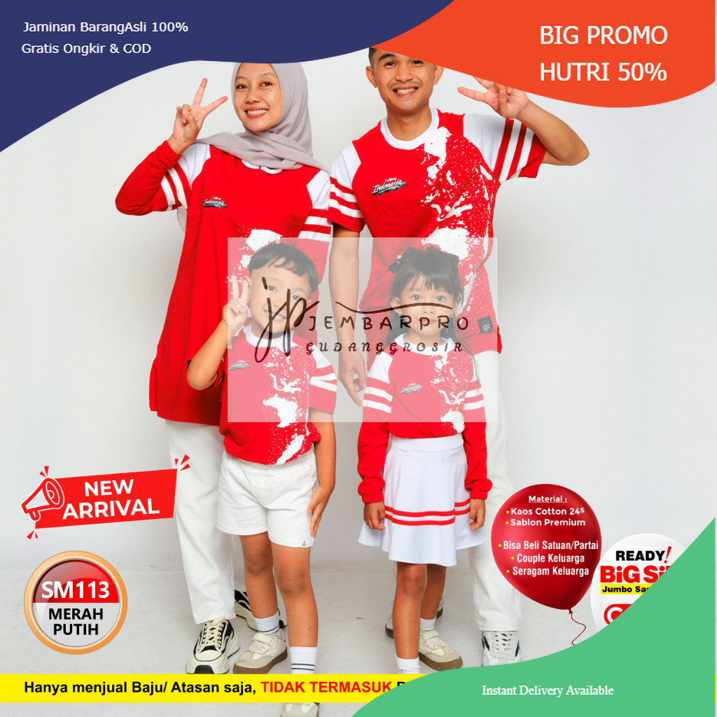Baju Merah Putih Agustusan - Kaos Seragam Couple Edisi Kemerdekaan 17 Agustus SM113