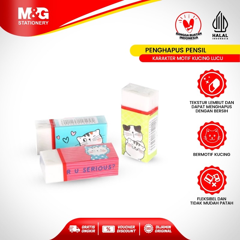 

M&G Penghapus Pensil Eraser Kertas 4B Mini Karakter Motif Kucing Lucu Caracter Cats Warna Putih Tekstur Lembut Tidak Mudah Patah Fleksibel Nyaman Digunakan