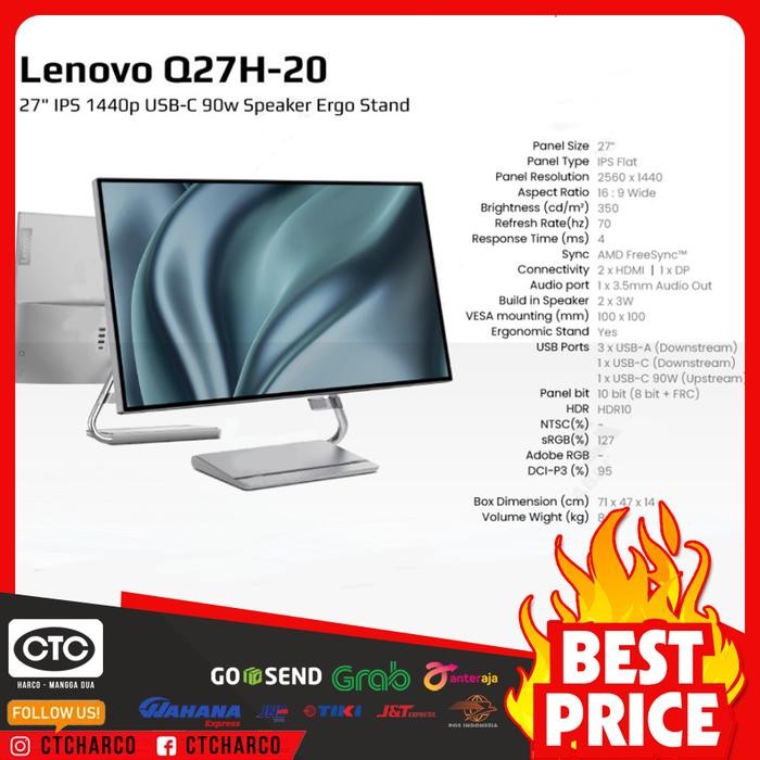 Monitor LED Lenovo Q27H-20 27" IPS 1440p USB-C 90w Speaker Ergo Stand