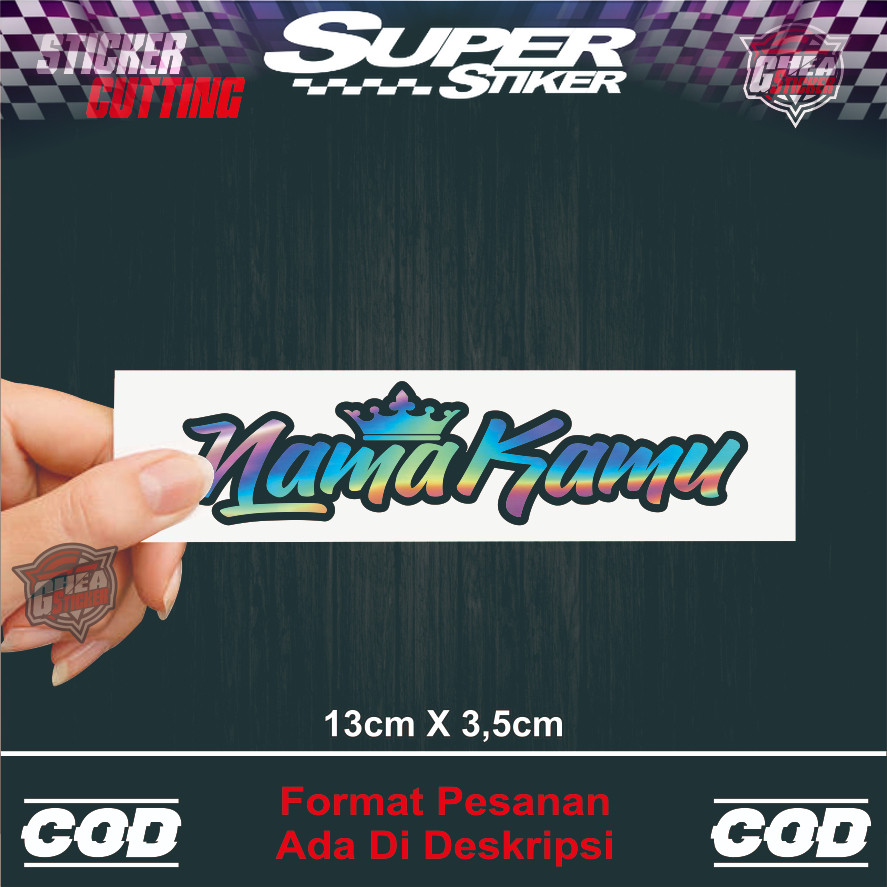 

Sticker Cutting Custom Nama Mahkota - Tulisan Custom Nama Hologram