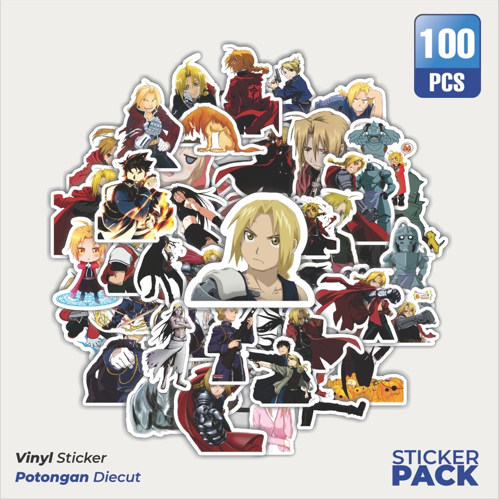 

100 PCS STIKER Anime Series Full Metal Alchemist Character Mix 2 Waterproof Aesthetic- Untuk Laptop, Motor, dan Helm - Paper Stationery Pack