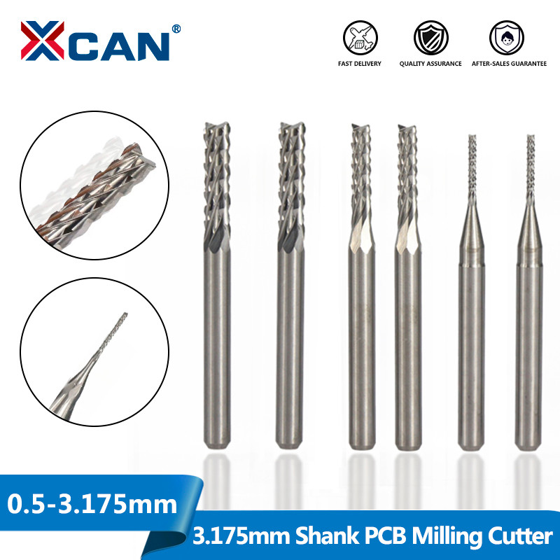 XCAN Corn End mill 10pcs 0.5-3.175mm Carbide PCB Milling Bit PCB Milling Cutter CNC Cutting Milling 