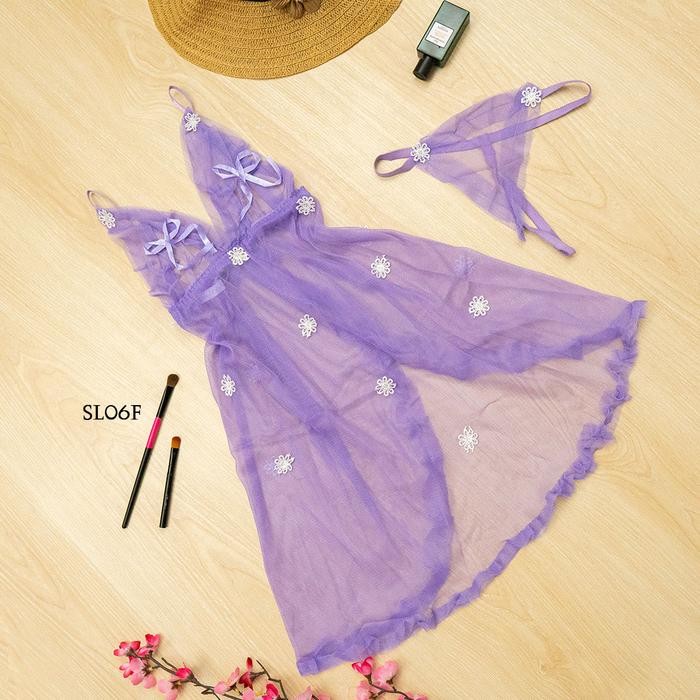 Baju Tidur Transparan Lingerie Sexy Lace Ungu Muda SL06F