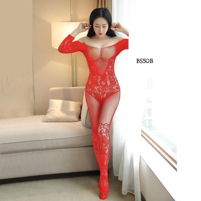 Lingerie Stocking Full Body Jaring Lace Semi Transparan Full Berlengan BS50B