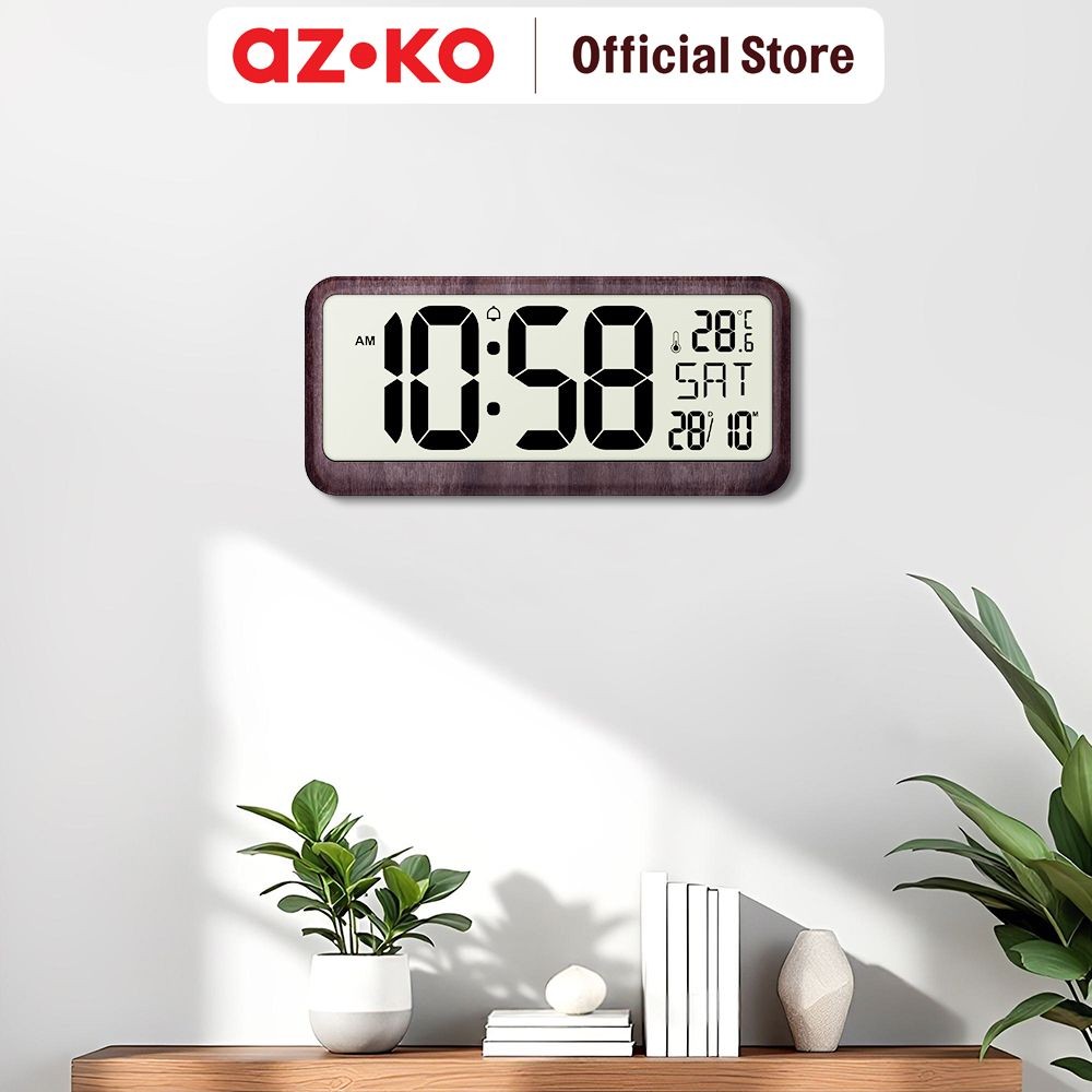 AZKO Forhom Jam Dinding Lcd Digital - Cokelat Wall Clock Jam Tembok Digital Clock Jam Led Display