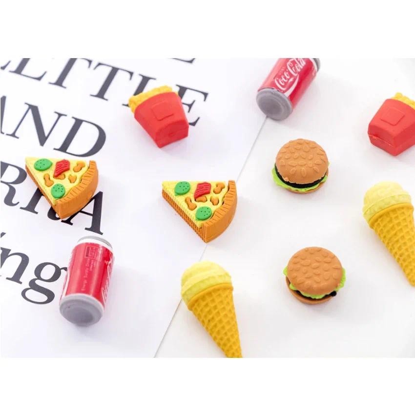 

5pcs/lot Burger Cola Fast Food Eraser Cute Stationery School Girl Student Prize Supplies Party Favor Gift