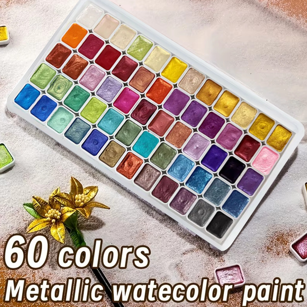 

60 Colors Pearl Watercolor Pigment: Metallic Solid Paint Portable Art Kit for Painting - Perfect Holiday Gifts for Artists