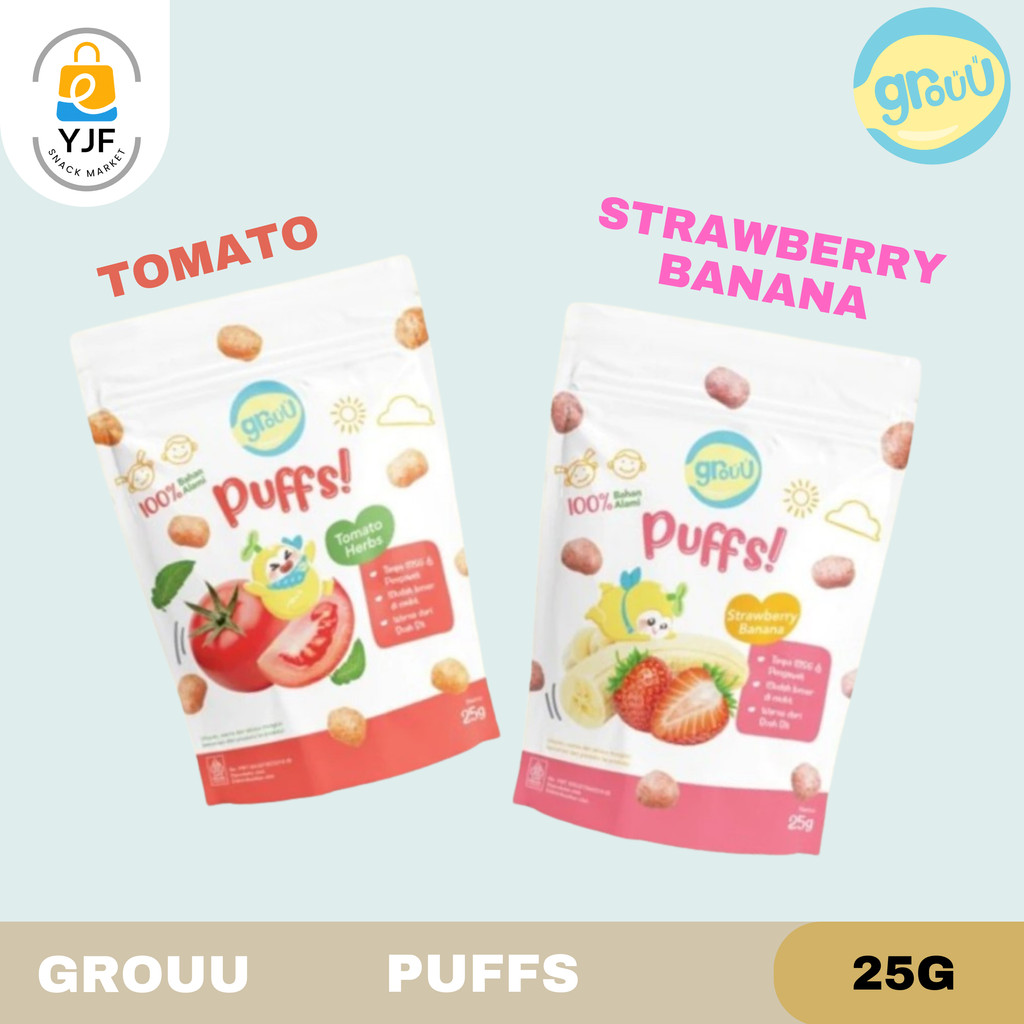 

Grouu Puffs Snack 25g / Rasa Strawberry Banana / Tomaato Herbas / Camilan Baby 8 Bulan/ Cemilan Bayi / Snack Sehat
