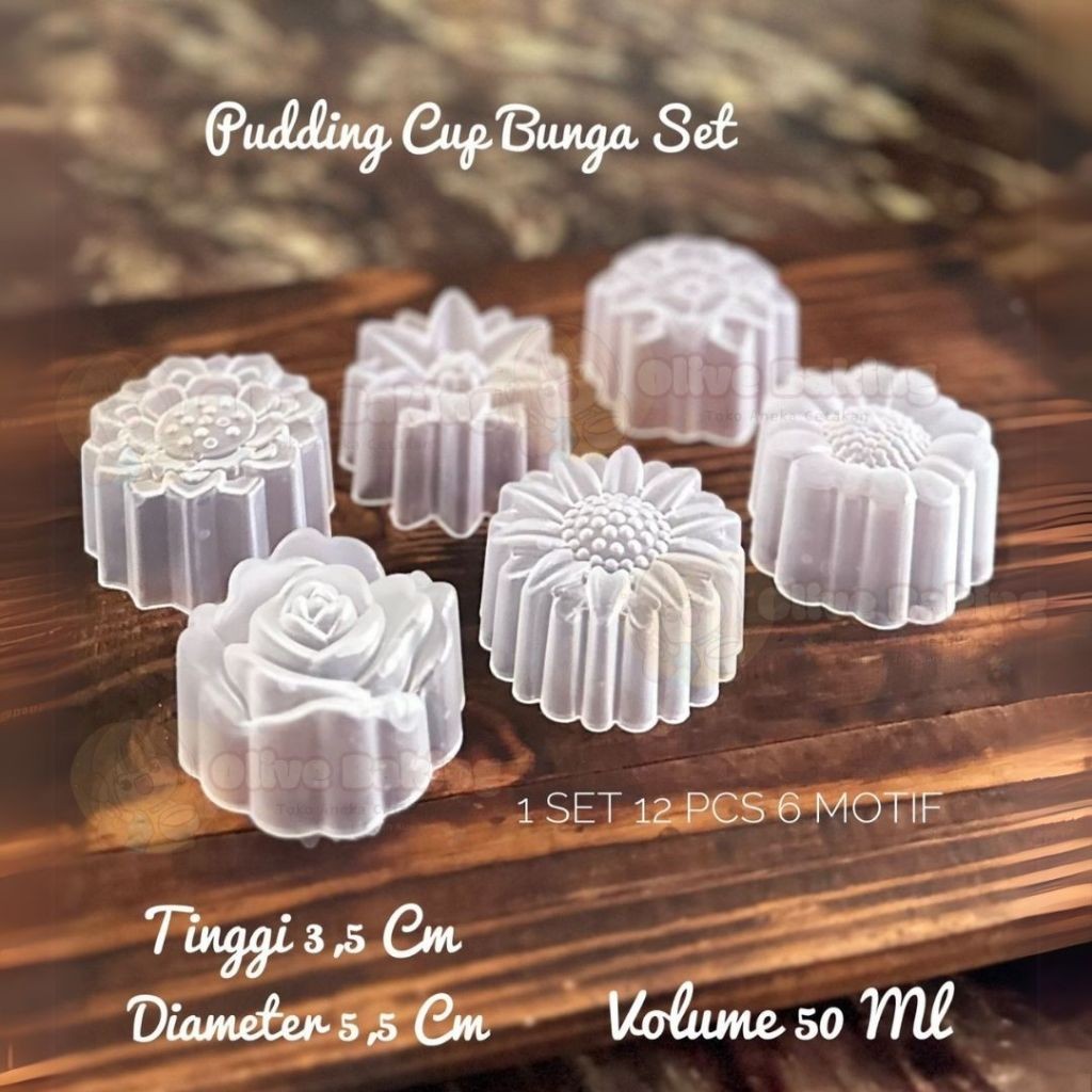 Isi 12 Cetakan Cup Bunga Set Kue 5.5 cm Plastik / Cetakan Kembang Bunga Lotus / Cetakan Puding Plast