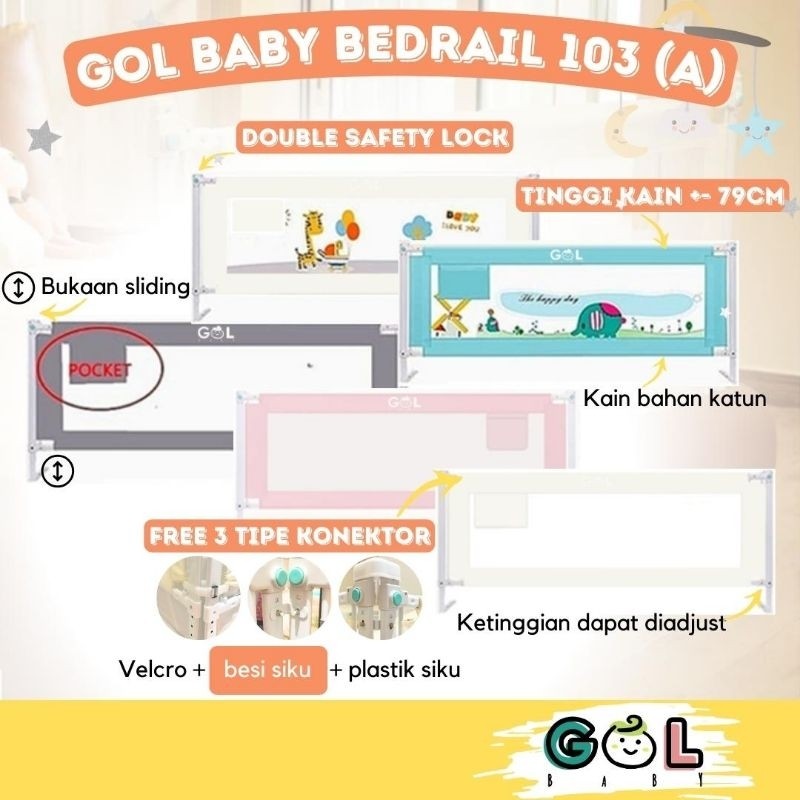 GOL Baby Bedrail Pembatas Pengaman Pagar Kasur Ranjang Tidur Bayi Anak Bed Rail Fence Safety Safe Gu