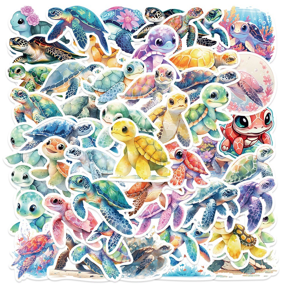 

50pcs Colorful Cartoon Turtle Stickers Aesthetic Phone Wall Scrapbook Motorcycle Waterproof Cartoon Sticker for Kids Toys Gifts