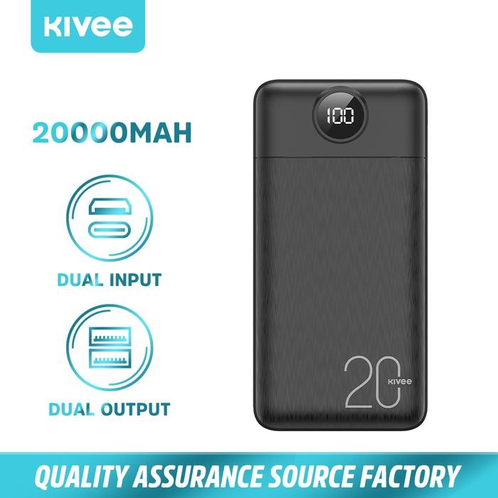 KIVEE Powerbank Fast Charging  20000mAh Real Capacity Tipis Ringan Portabel Original - Hitam
