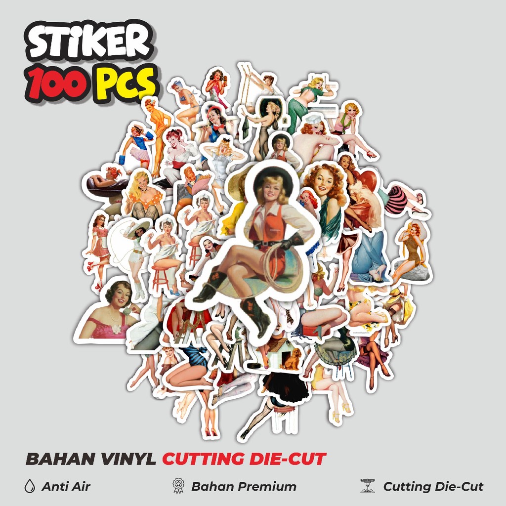 

Terbaru! 50 pcs Stiker Vintage Retro Pinup Girls Illustration Mix 1 Dekorasi Lucu Kreatif untuk Notebook, Skateboard, HP