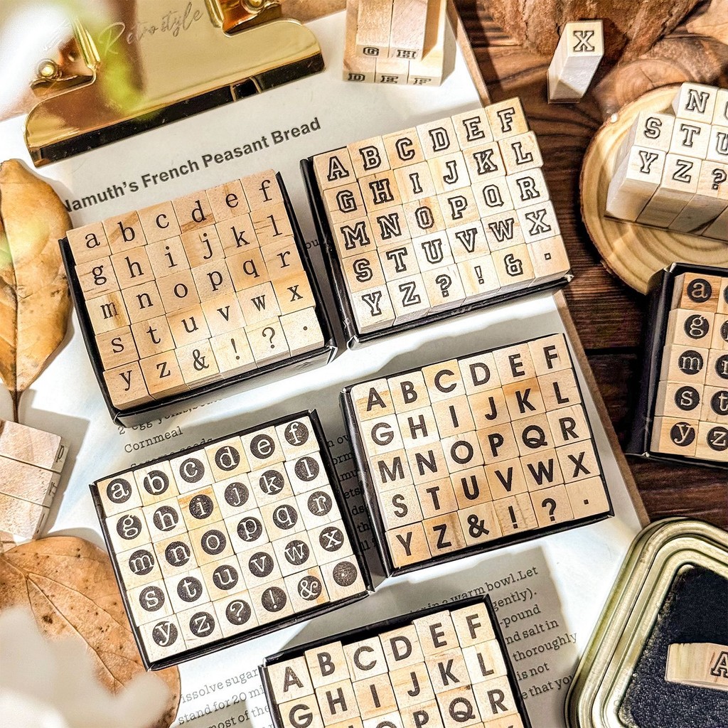 

30Pcs A-Z Letters English Digital Symbols Retro Hand Notes Seal Decorative Printing Materials Wood Stamp DIY Journaling Tools