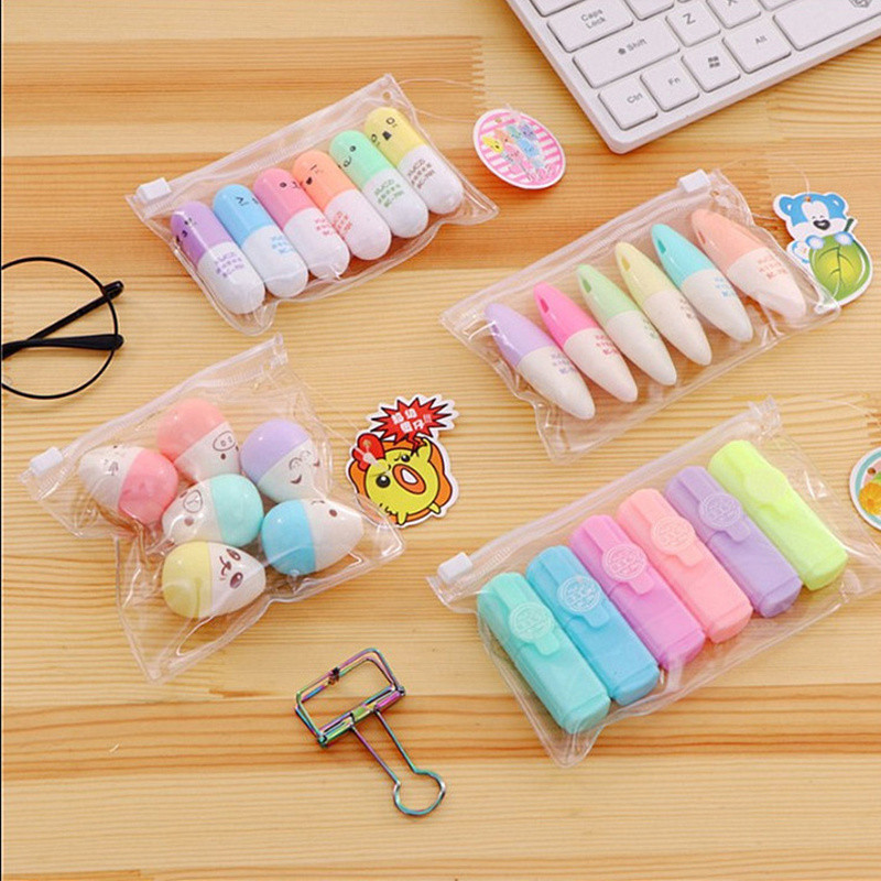 

6pcs/bag Highlighter Colored Marker Pens Creative Design Painting,Graffiti,Marker Highlighters for School Six Colors Stationery