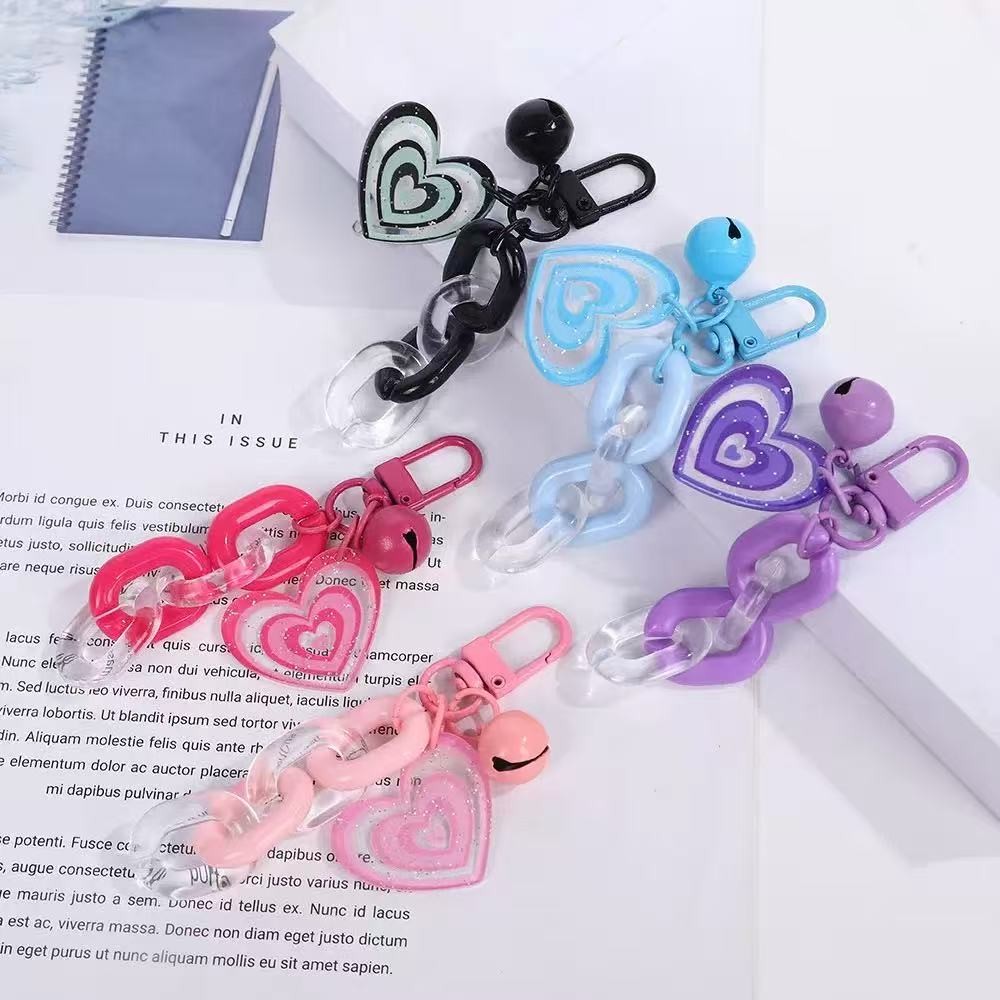 Gantungan Kunci Mobil Lonceng Cinta Baru Liontin Tas Pasangan Rantai Akrilik Warna Segar Kecil