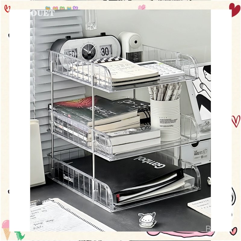 

【bijouet】Rak Penyimpanan Multifungsi 2-4 Susun Rak Organizer Multifungsi untuk Dokumen/Kertas/Buku/Alat Tulis Rak Penyimpanan Akrilik Transparan