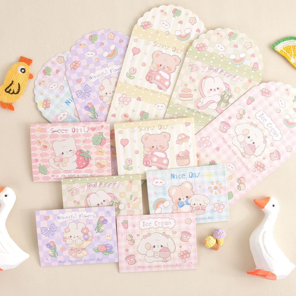 

Cute Cartoon Animal Pattern Tri-folding Greeting Cards, Thank You Card for Kids Message, Birthday Postcard, Envelopes Shape Card