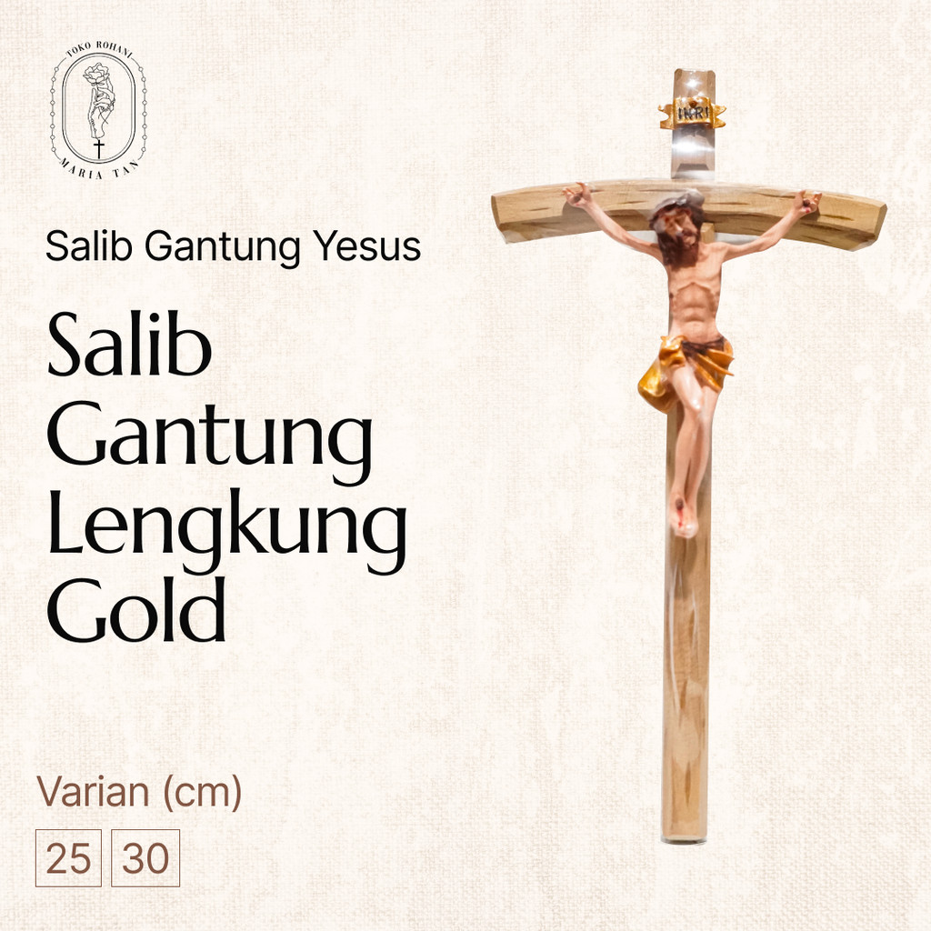Salib Gantung Katolik Lengkung Gold - Salib Dinding - Salib Katolik