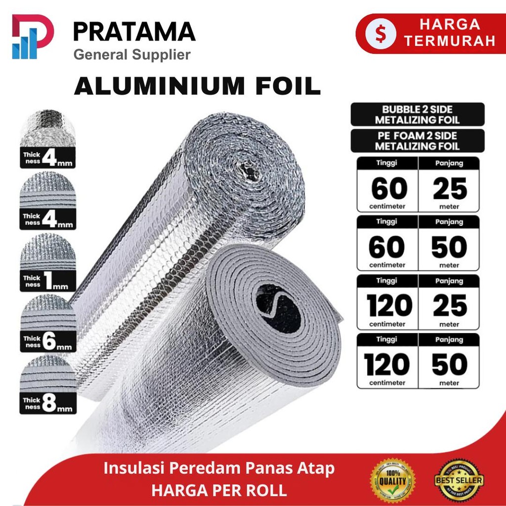 Alumunium Bubble Foil Roll 120cm x 25meter / Peredam Panas Atap Rumah Insulation Metalizing Foil