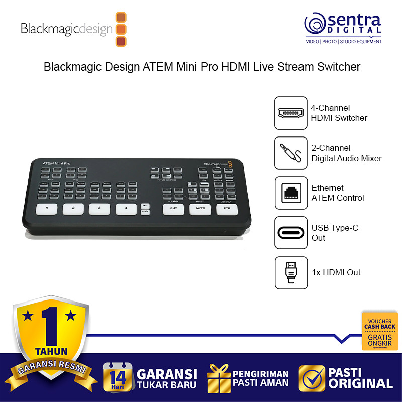 Blackmagic Design ATEM Mini Pro HDMI Professional Live Stream Switcher with Record Button HDMI USB T