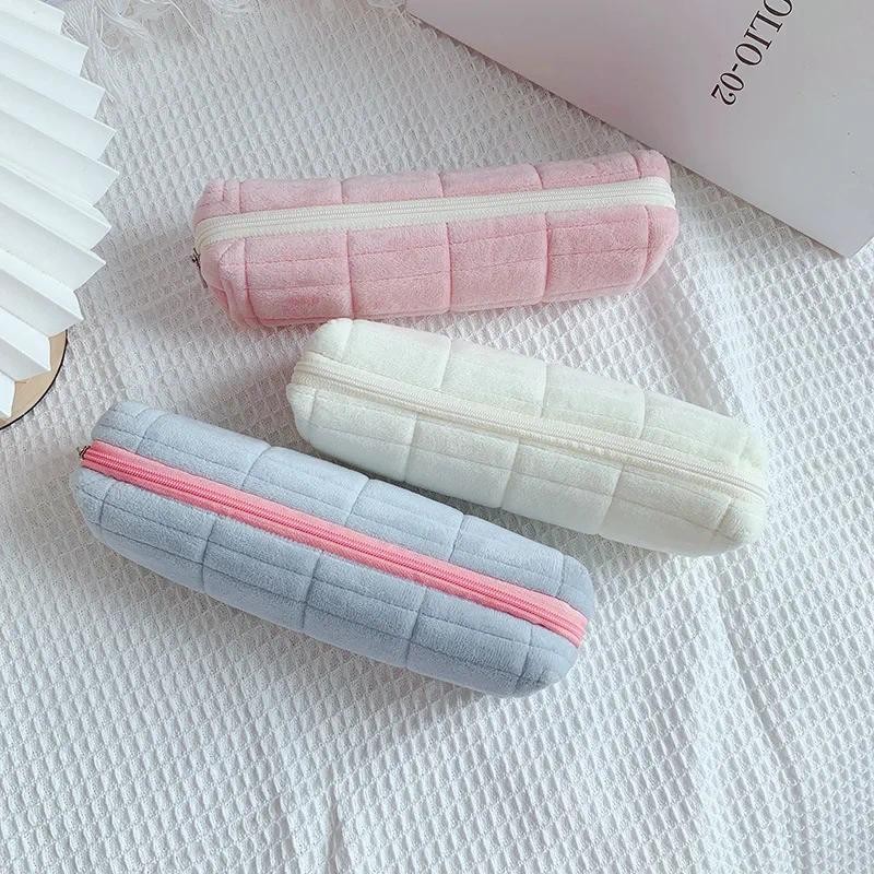 

Soft Plush Pencil Case Cute Pink White High Capacity Student Pouch Pen Bag School Office Stationery Supplies Kids Gift