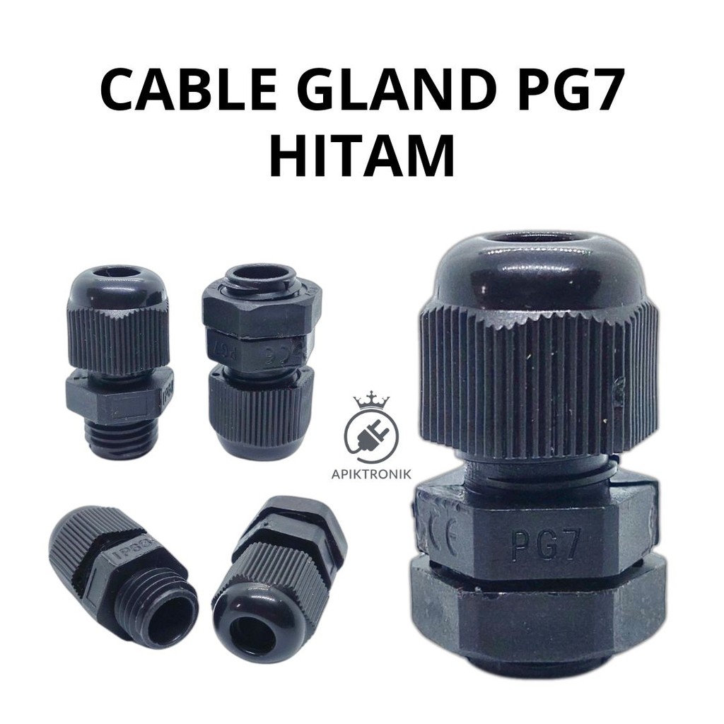 Cable Gland PG7 Hitam – Gland Kabel 3.5–6mm Plastik