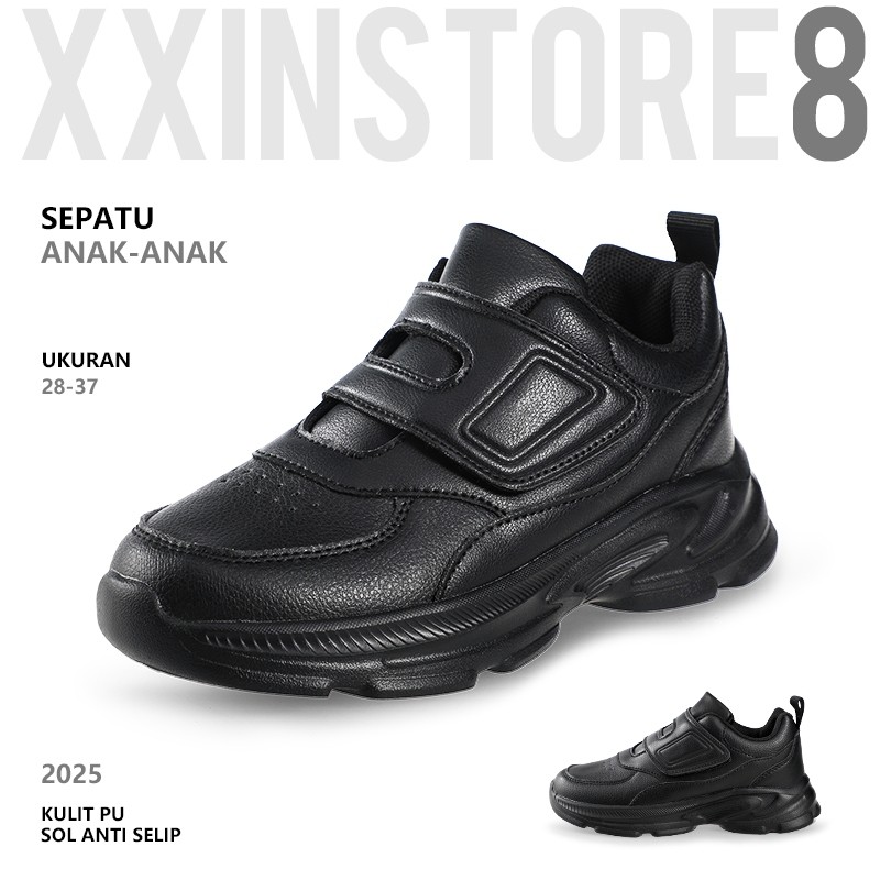 JONSTORE Anak laki-laki Perempuan Sepatu Kulit Hitam Sepatu Anak-Anak Sepatu Anak Laki-laki Sepatu U