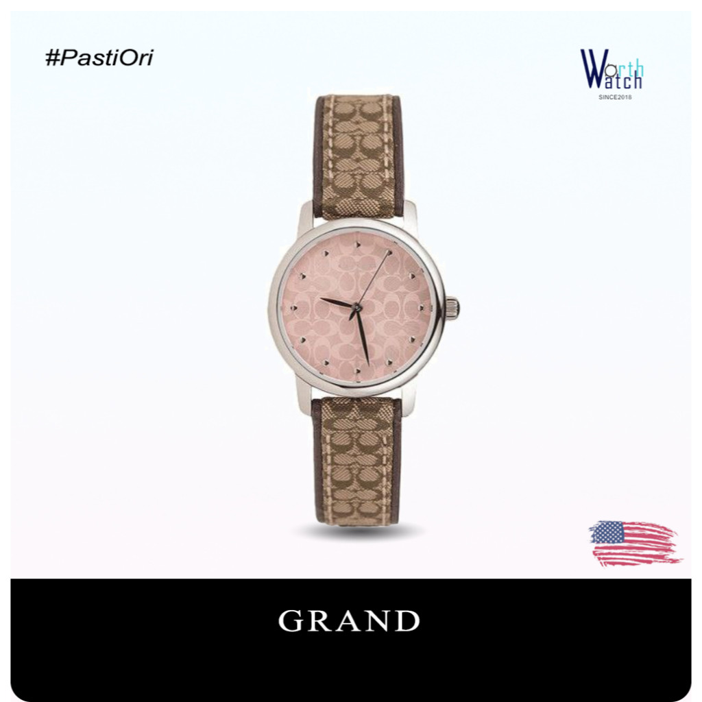 Jam Tangan Wanita Coach Grand Pink Dial Pattern Leather Strap Original BNIB 28mm
