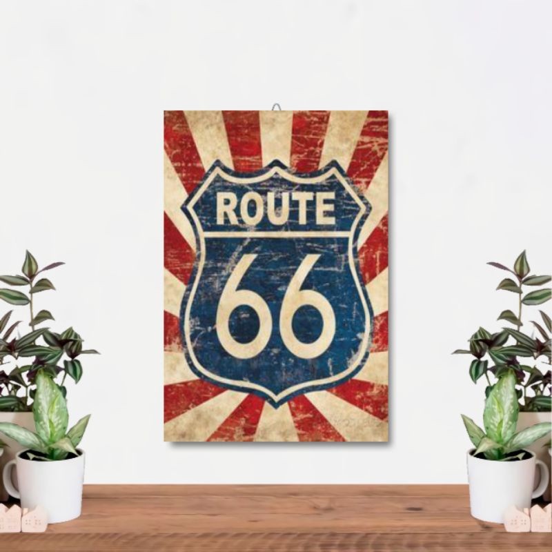Hiasaan Dinding Kamar Dekorasi Rumah Pajangan Poster Kayu Route 66