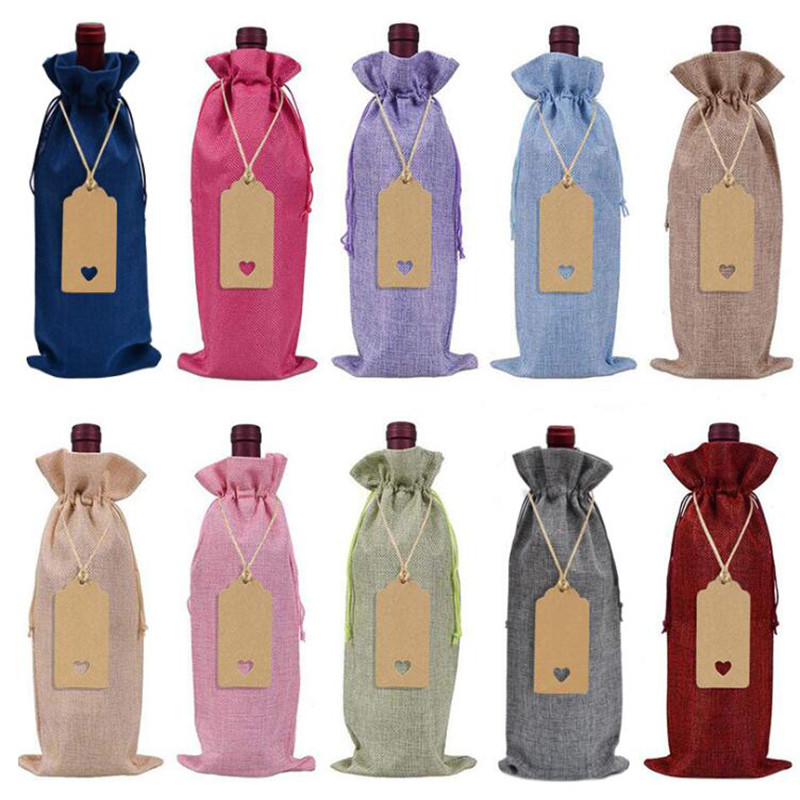 

10Pc 35*15cm Linen drawstring pocket, linen wine bag + tag set, wine bottle bag, wine blind tasting bag