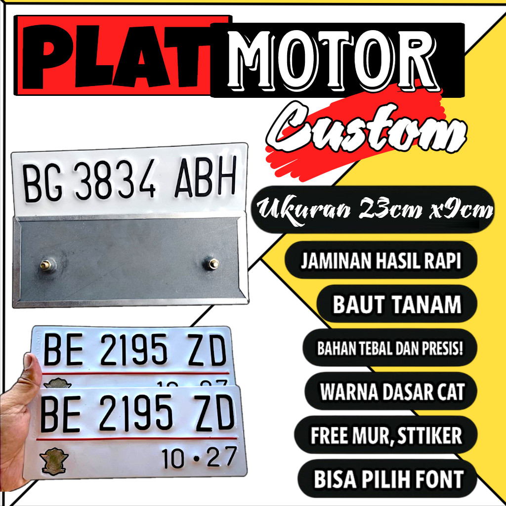Plat motor custom warna putih satu pasang plat motor variasi warna putih plat motor baut tanam plat 