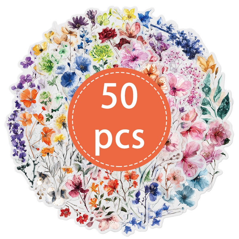 

50Pcs PET Transparent Plant Flower Stickers Aesthetic Retro Natural Plant Decoration Decals For Scrapbooking Kids Sticker Toys