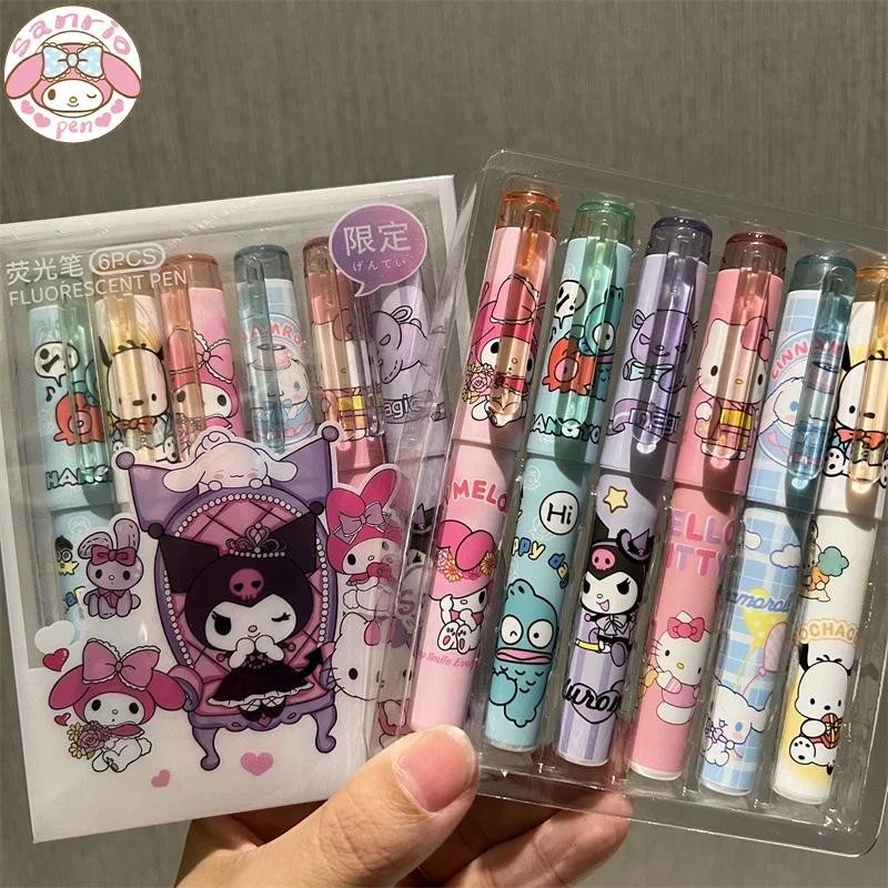 

Sanrio 6/12pcs Highlighter New Lolita Series Hello Kitty Kuromi Cute Graffiti Painting Pens Classroom Markers Student Stationery