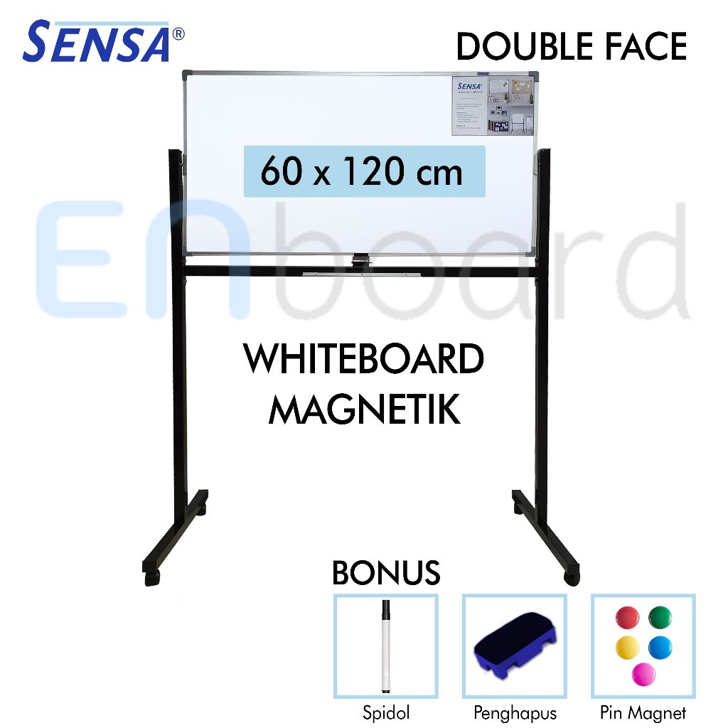 

NEW Papan Tulis Whiteboard / White Board Standing Magnet Double Face Sensa 60 x 120 cm PREMIUM