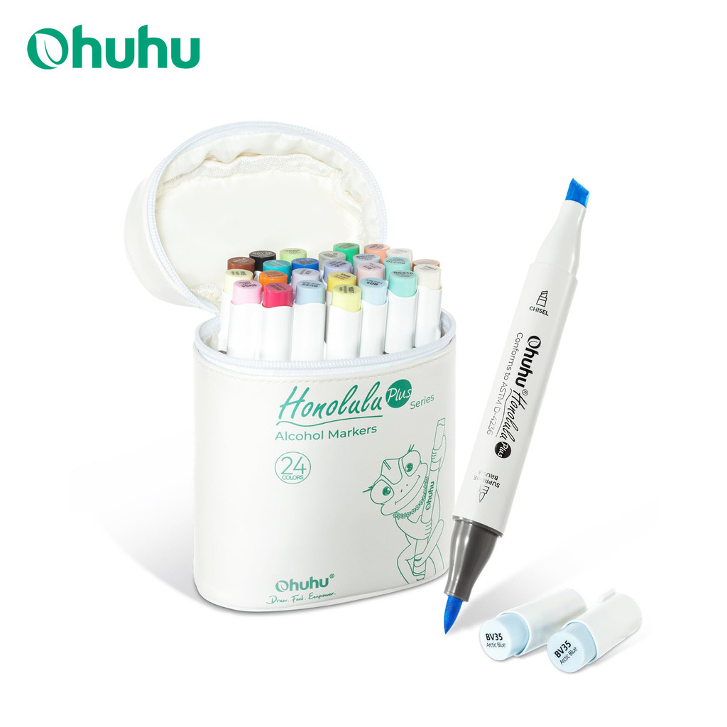 

Ohuhu Honolulu Plus 24 Colors Alcohol Markers Double Tipped Art Marker Set Refillable Marker Pen Coloring Illustrations Drawing