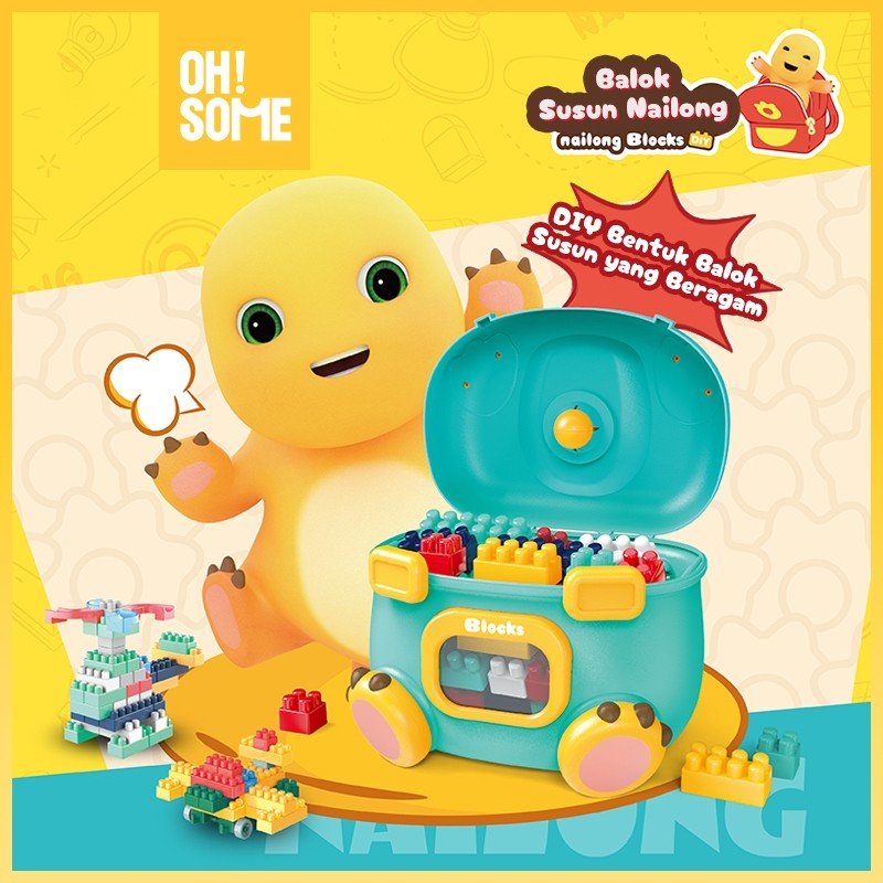 OHSOME Mr. Man Nailong Bulding Block School Bag Model 100 pcs / Balok Mainan Susun DIY Nailong Bentu