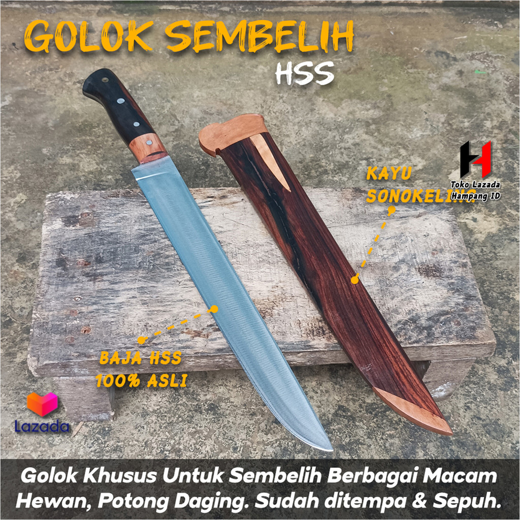 Golok Sembelih Premium Baja HSS Full Kayu Sonokeling