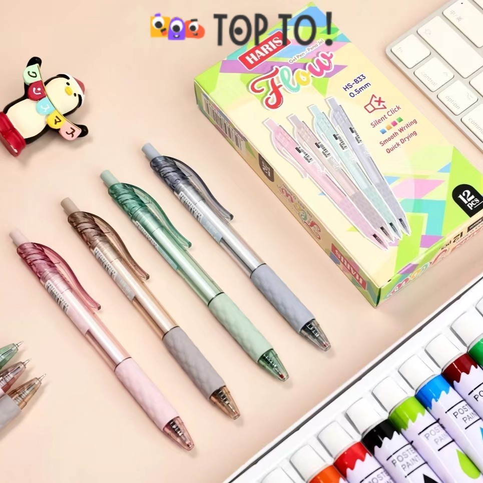 

(0.5mm) Pulpen Silent Click / Pen Cetek Pastel Bentuk Joyko / Pena Klik Lancar Quiet Q-GEL Pastel 0.5mm